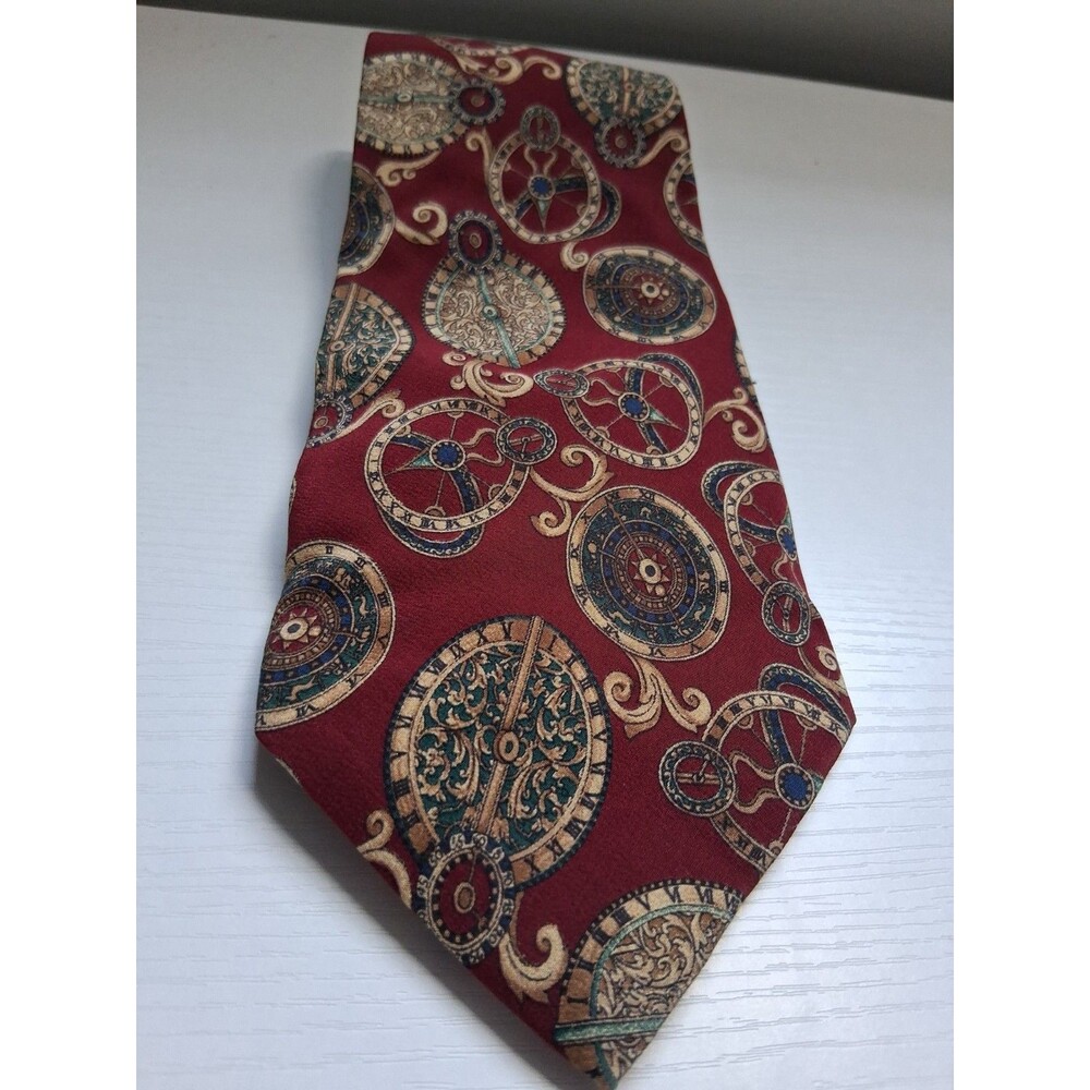 Metropolitan Museum Of Art Men’s Silk Tie Red Clock Pattern Steampunk Artsy